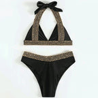 Woman Sexy Solid Color High Waist Two Piece Bikini Swimsuit, S, M, L