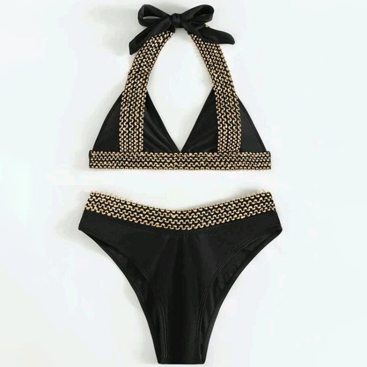 Woman Sexy Solid Color High Waist Two Piece Bikini Swimsuit, S, M, L