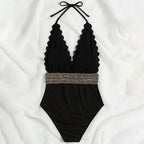 Woman Sexy Solid Color High Waist Two Piece Bikini Swimsuit, S, M, L