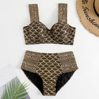 Woman Sexy Gilding High Waist Two Piece Bikini Swimsuit, S, M, L, XL