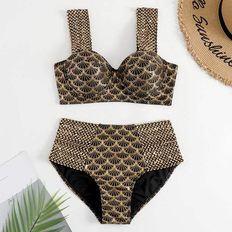 Woman Sexy Gilding High Waist Two Piece Bikini Swimsuit, S, M, L, XL