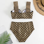 Woman Sexy Gilding High Waist Two Piece Bikini Swimsuit, S, M, L, XL