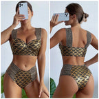 Woman Sexy Gilding High Waist Two Piece Bikini Swimsuit, S, M, L, XL