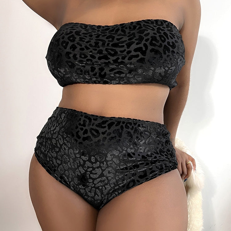 Plus-size Sexy Leopard Print High Waist Two Piece Bikini Swimsuit, L, XL, XXL, XXXL, XXXXL