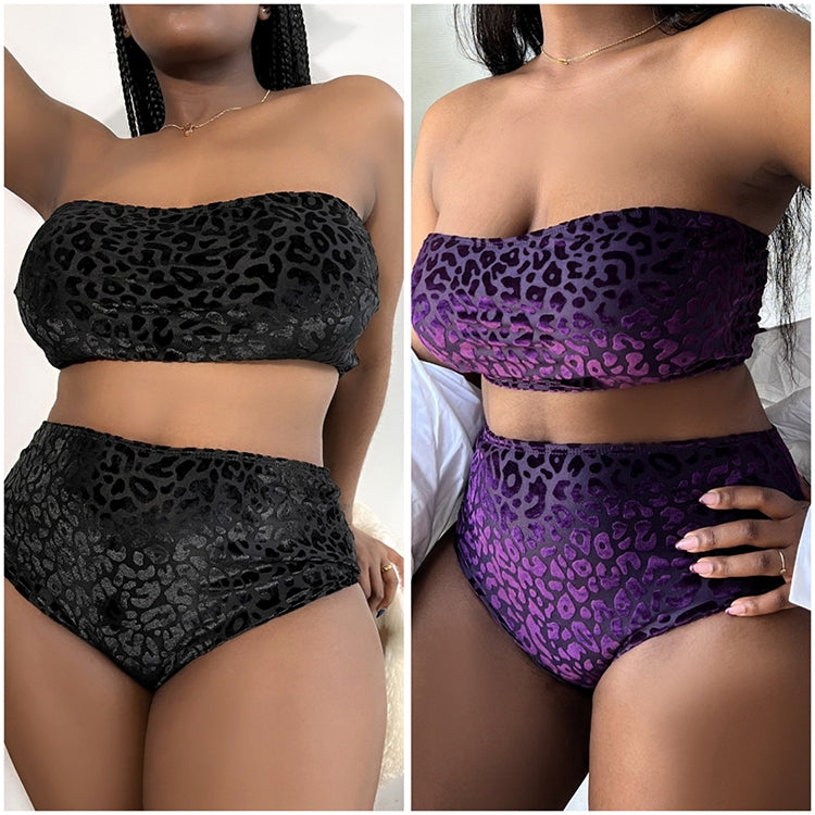 Plus-size Sexy Leopard Print High Waist Two Piece Bikini Swimsuit, L, XL, XXL, XXXL, XXXXL