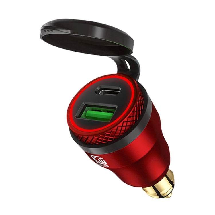 Motorcycle European-style Small-caliber Aluminum Alloy QC 3.0 + PD Fast Charge USB Charger, Black, Red, Gold, Blue