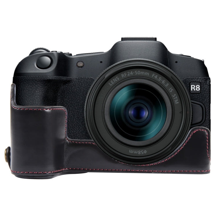1/4 inch Thread PU Leather Camera Half Case Base, For Canon EOS R8