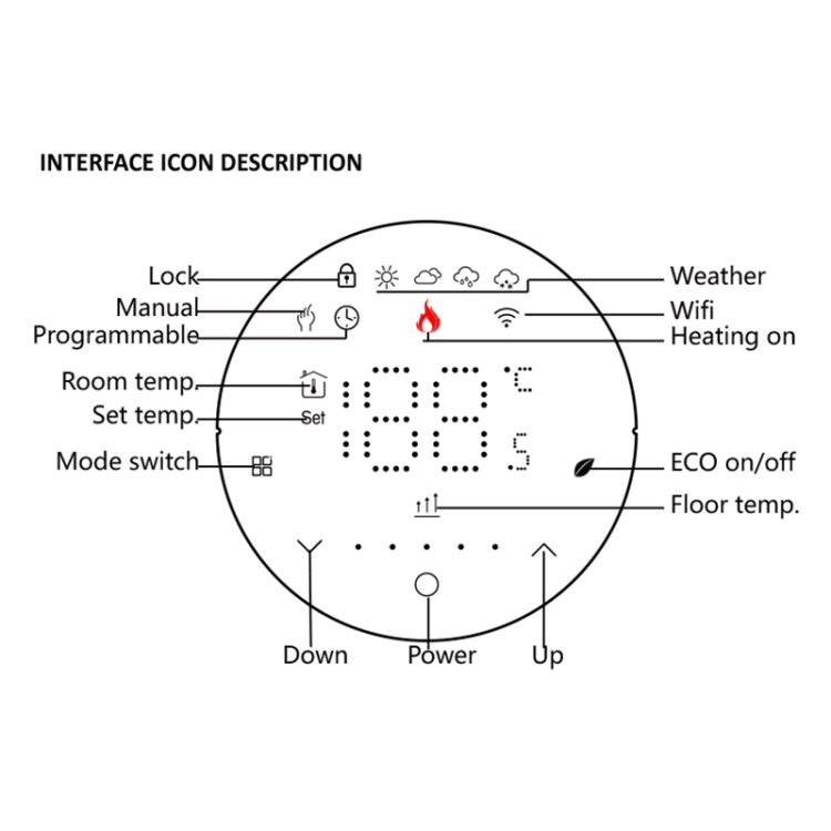 BHT-6001GBLW 95-240V AC 16A Smart Round Thermostat Electric Heating LED Thermostat, With WiFi, Without WiFi
