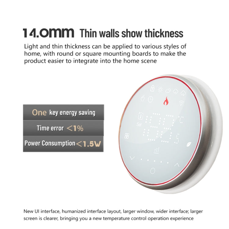BHT-6001GBLW 95-240V AC 16A Smart Round Thermostat Electric Heating LED Thermostat, With WiFi, Without WiFi