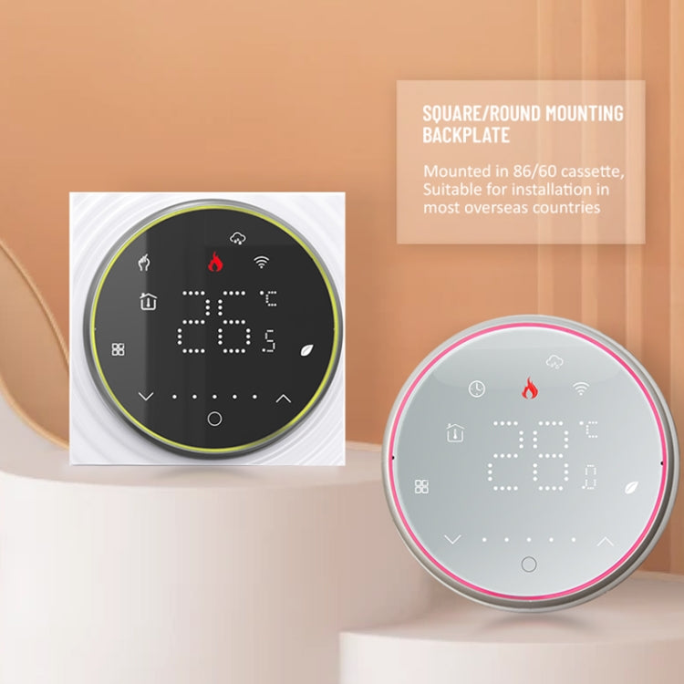 BHT-6001GCLW 95-240V AC 5A Smart Round Thermostat Boiler Heating LED Thermostat, With WiFi, Without WiFi