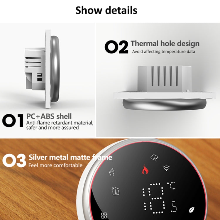 BHT-6001GCLW 95-240V AC 5A Smart Round Thermostat Boiler Heating LED Thermostat, With WiFi, Without WiFi