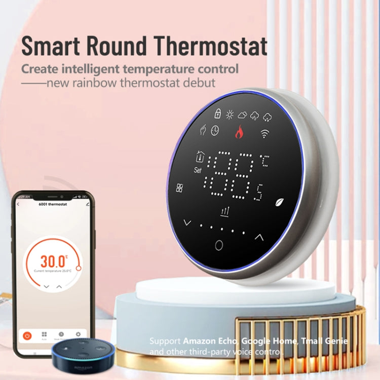 BHT-6001GCLW 95-240V AC 5A Smart Round Thermostat Boiler Heating LED Thermostat, With WiFi, Without WiFi