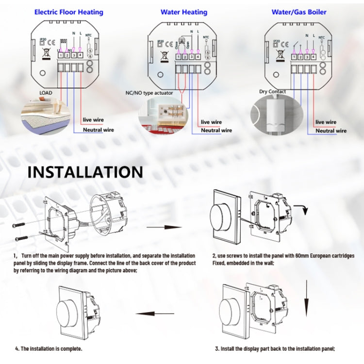 95-240V AC 3A Smart Knob Boiler Heating Thermostat with Internal Sensor & WiFi Connection, BHT-7000-GCLW