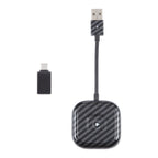 USB + USB-C / Type-C Wired to Wireless Carplay Adapter for iPhone, Black Square
