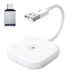 USB + USB-C / Type-C Wired to Wireless Carplay Adapter for iPhone, White Square