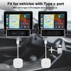 USB + USB-C / Type-C Wired to Wireless Carplay Adapter for iPhone, White Square
