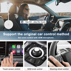 USB + USB-C / Type-C Wired to Wireless Carplay Adapter for iPhone, White Round