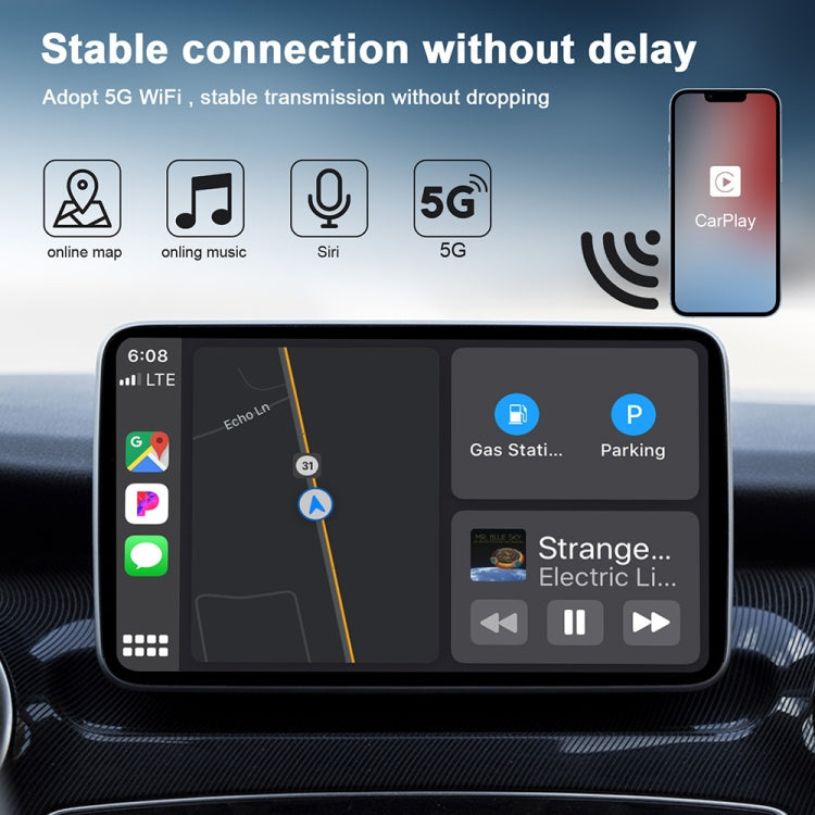 USB + USB-C / Type-C Wired to Wireless Carplay Adapter for iPhone, White Round