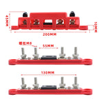 1 Pair RV Yacht M8 Single Row 4-way Power Distribution Block Busbar with Cover with 300A Fuse, CP-4125