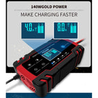 ANHTCzyx 12V 8A  / 24V 4A Automobile Battery Charger Motorcycle Battery Repair Type AGM, US Plug (Red), EU Plug (Red), UK Plug (Red), AU Plug (Red)