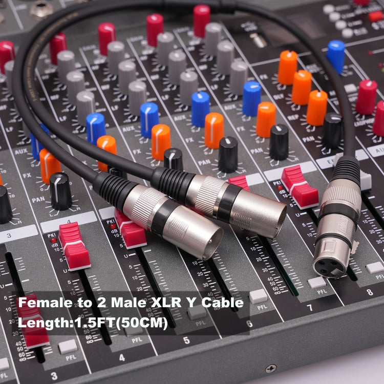 2055YMMF-05 XLR 3pin Female to Dual Male Audio Cable, Length: 50cm, XLR F to Dual M (Black+Red), XLR F to Dual M (Black+Blue), XLR F to Dual M (Black)