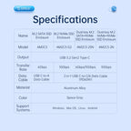 ORICO AM2C3-2N Dual-bay M.2 NVME + NVME SSD Enclosure, AM2C3-2N