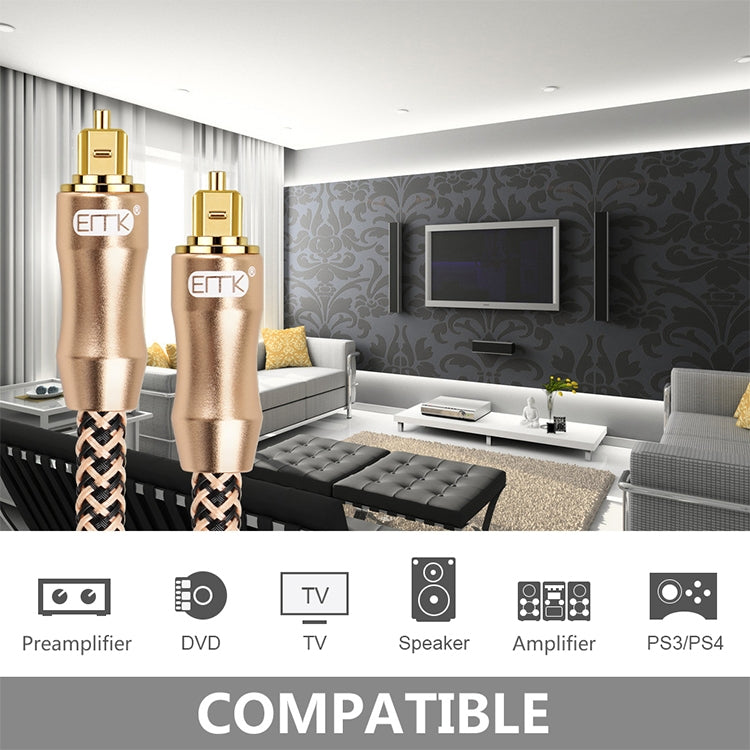 EMK Gold-plated TV Digital Audio Optical Fiber Connecting Cable, 0.5m, 1m, 1.5m, 2m, 3m, 5m, 8m, 10m, 15m, 20m, 25m, 30m
