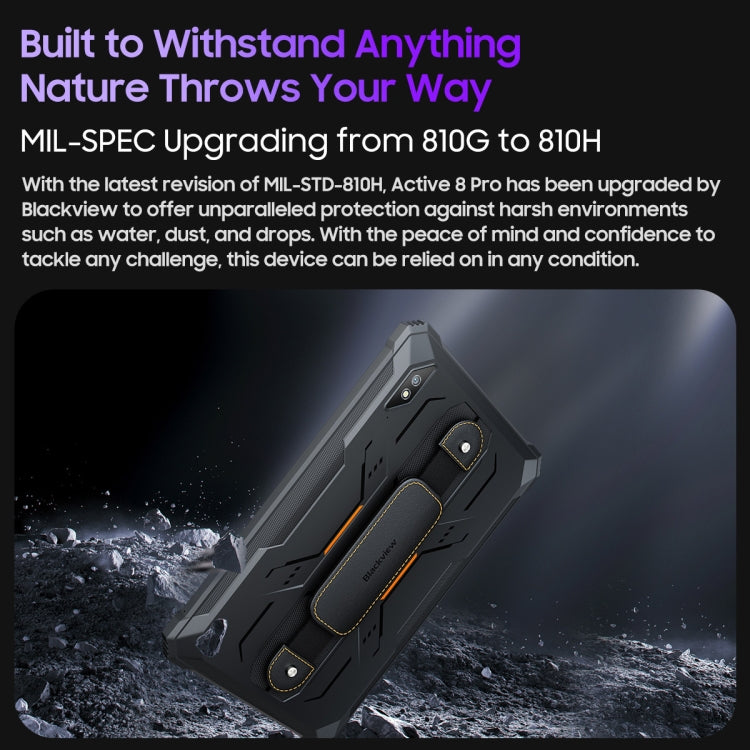 Blackview Active 8 Pro 4G Rugged Tablet, 10.36 inch 8GB+256GB Android 14 MT6789 Octa Core Support Dual SIM, Global Version with Google Play, EU Plug, Active 8 Pro