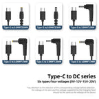 3.0 x 1.1mm DC Power to Type-C Adapter Cable, 9V, 12V, 15V, 20V