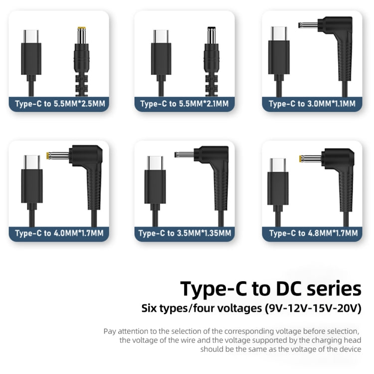 3.5 x 1.35mm DC Power to Type-C Adapter Cable, 9V, 12V, 15V, 20V