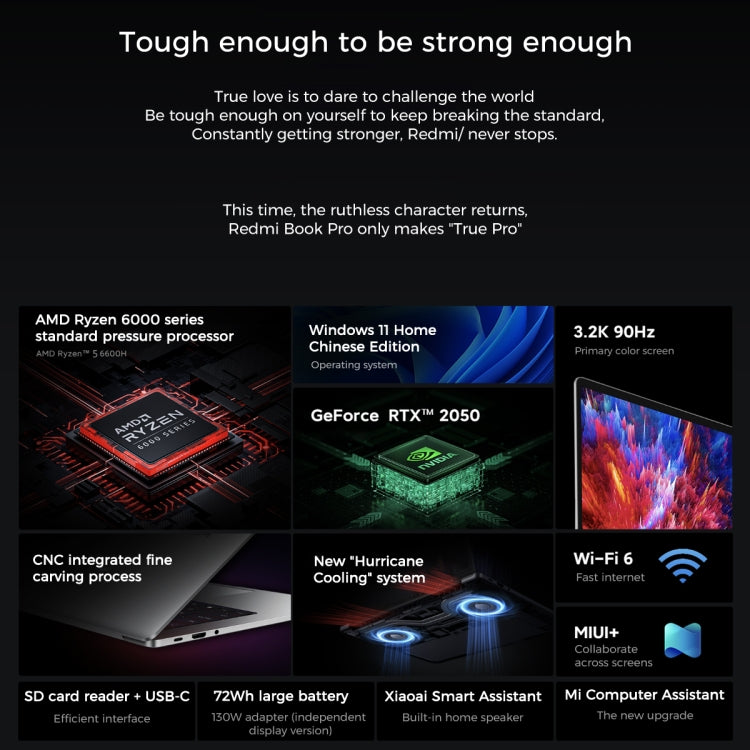 Xiaomi RedmiBook Pro 15 Laptop 2022 15.6 inch, Windows 11 Home Chinese Version, AMD Ryzen 5 6600H Hexa Core RTX2050 Discrete Graphics, R5-6600H RTX2050