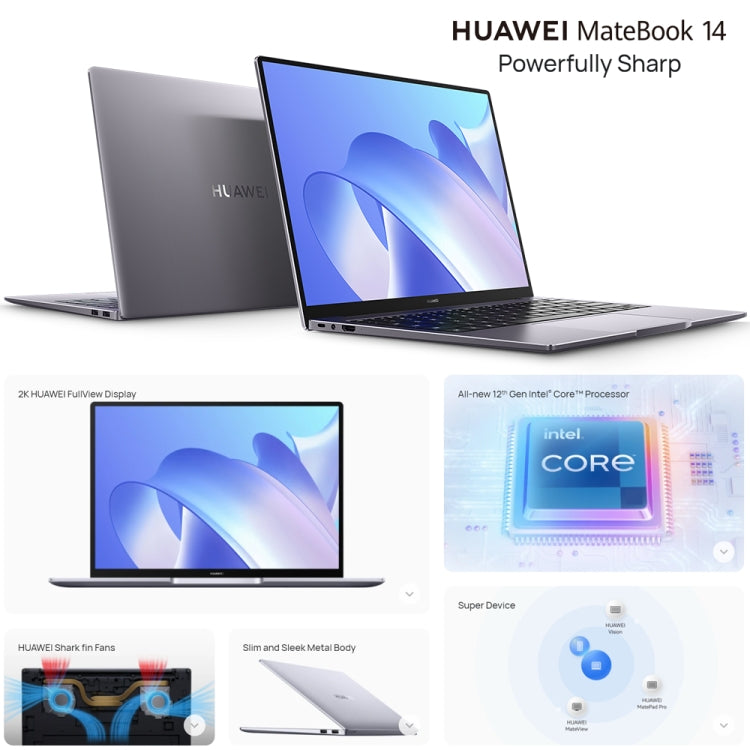 HUAWEI MateBook 14 Laptop, 14 inch Touch Screen Windows 11 Home Chinese Version, Intel 12th Gen Core i5-1240P Integrated Graphics, 16GB+1TB