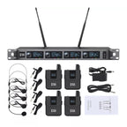 XTUGA A140-B Wireless Microphone System 4 BodyPack Headset Lavalier Microphone, A140-B