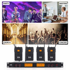 XTUGA A400-B Professional 4-Channel UHF Wireless Microphone System with 4 BodyPack Lavalier Headset Microphone, A400-B