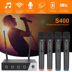 XTUGA S400 Professional 4-Channel UHF Wireless Microphone System with 4 Handheld Microphone, US Plug, EU Plug, AU Plug, UK Plug