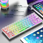 XUNFOX K30 Pro 2.4G + BT + Wired Transparent 61-Keys Mechanical White Axis Keyboard, K30 Pro