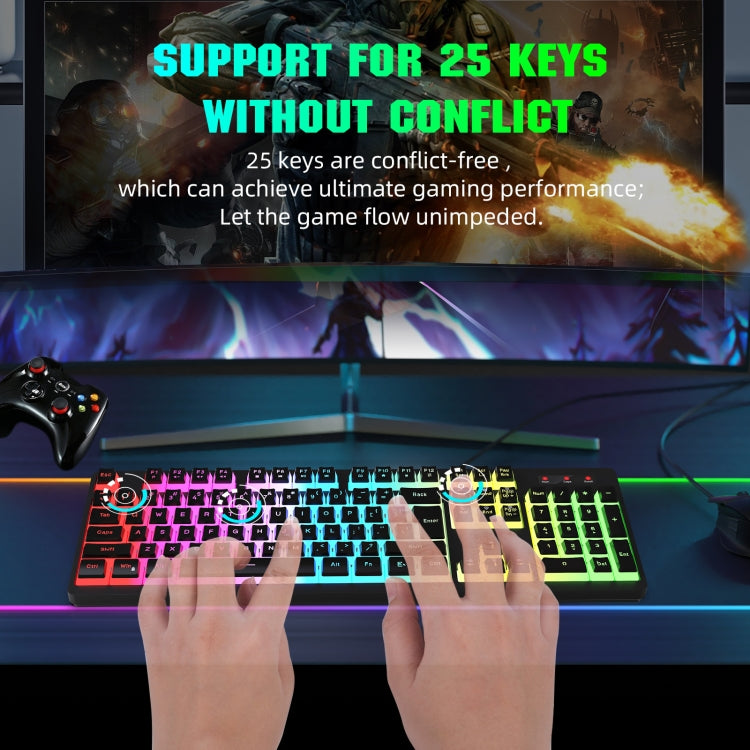 HXSJ L200+X100 Wired RGB Backlit Keyboard and Mouse Set 104 Pudding Key Caps + 3600DPI Mouse, L200+X100