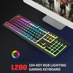 HXSJ L200+X100 Wired RGB Backlit Keyboard and Mouse Set 104 Pudding Key Caps + 3600DPI Mouse, L200+X100