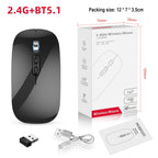 HXSJ M103 1600DPI UV Dual Mode 2.4GHz + Bluetooth 5.1 Wireless Rechargeable Mouse, Dual Mode UV Black
