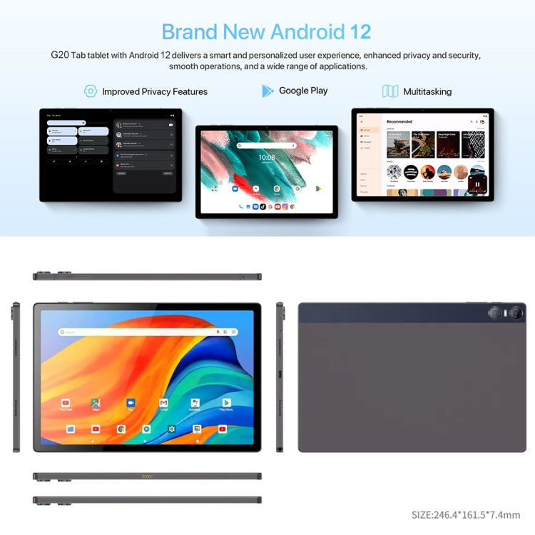 G20 4G LTE Tablet PC 10.51 inch, Android 12 Unisoc Tiger T616 Octa Core, Support Dual SIM, 8GB+128GB