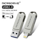 MicroDrive 2 In 1 Lightning + USB2.0 Portable Metal USB Flash Disk, 8GB, 16GB, 32GB, 64GB, 128GB, 256GB, 512GB