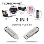 MicroDrive 2 In 1 Lightning + USB2.0 Portable Metal USB Flash Disk, 8GB, 16GB, 32GB, 64GB, 128GB, 256GB, 512GB