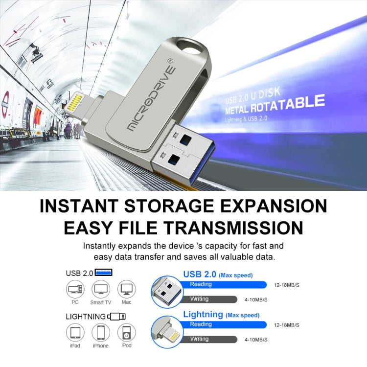 MicroDrive 2 In 1 Lightning + USB2.0 Portable Metal USB Flash Disk, 8GB, 16GB, 32GB, 64GB, 128GB, 256GB, 512GB