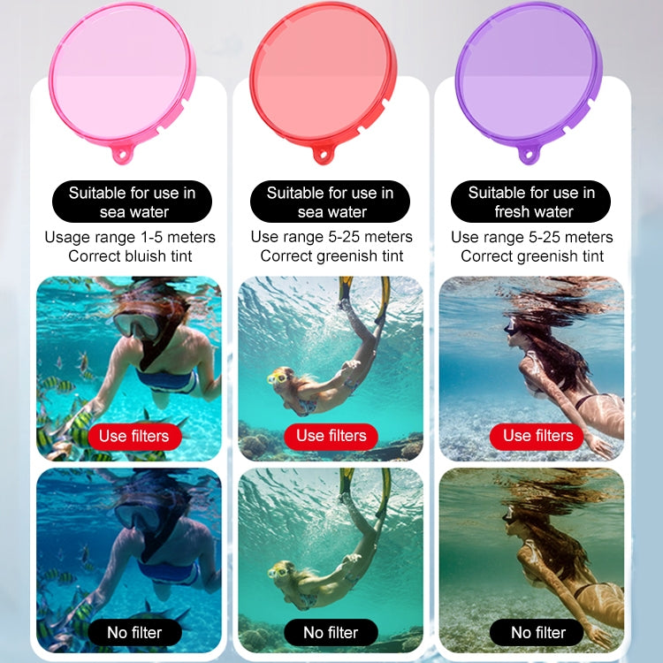 Housing Diving Color Lens Filter, For Insta360 GO 3 Diving Color Lens Filter(Pink), For Insta360 GO 3 Diving Color Lens Filter(Red), For Insta360 GO 3 Diving Color Lens Filter(Purple)