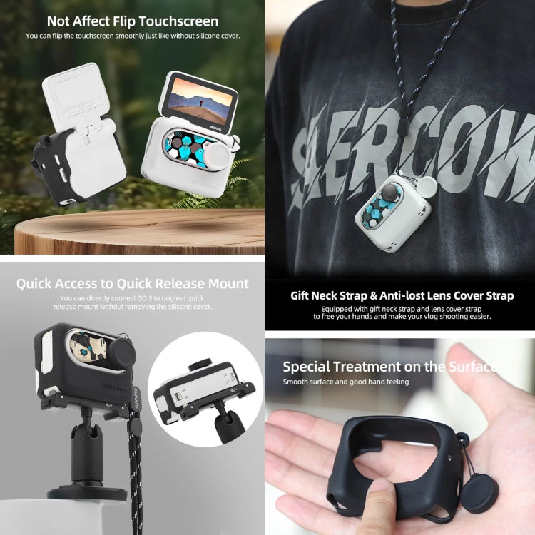 Sunnylife Silicone Case Stickers Skin Wrap Lens Cover with Neck Strap, For Insta360 GO 3