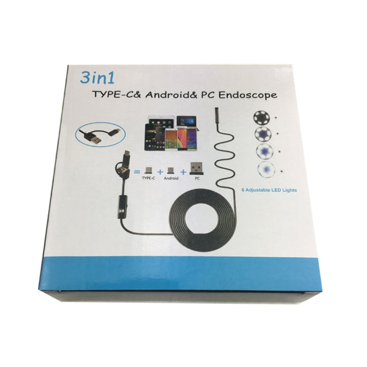 AN100 3 in 1 IP67 Waterproof USB-C / Type-C + Micro USB + USB HD Endoscope Snake Tube Inspection Camera for Parts of OTG Function Android Mobile Phone, with 6 LEDs, 5.5mm, 7mm, 8mm