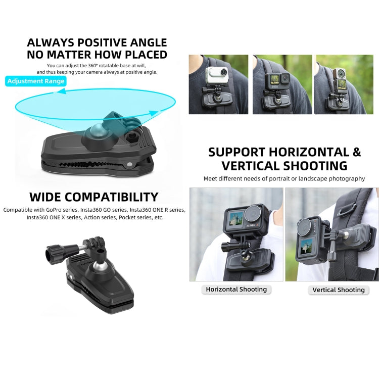 Sunnylife 360 Degree Rotation Swivel Backpack Clip Magnetic Suction Action Camera Mount, ZJ666