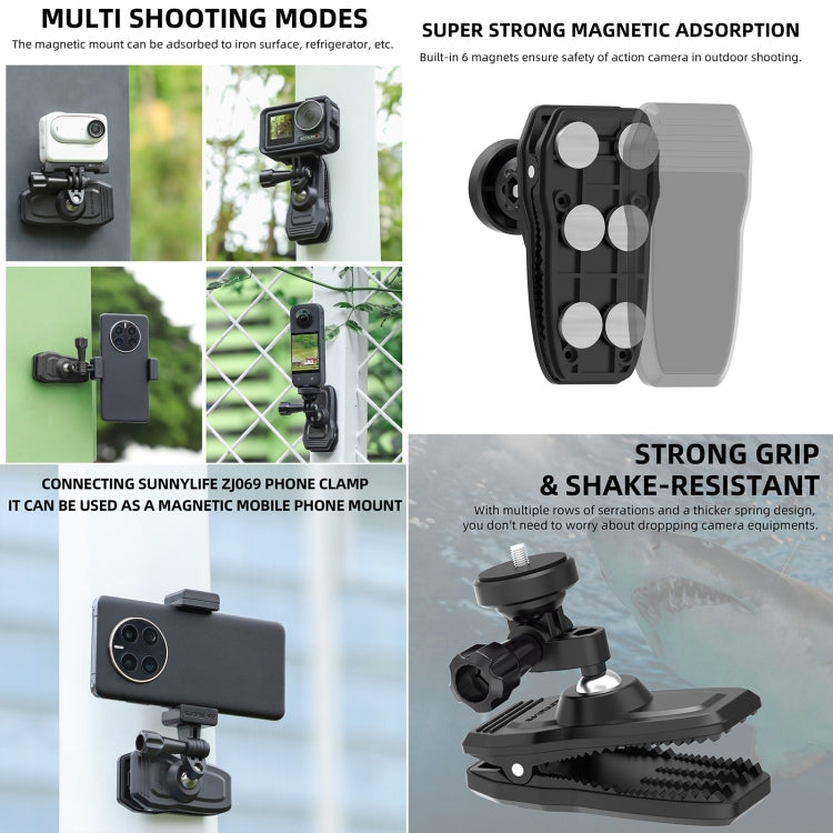 Sunnylife 360 Degree Rotation Swivel Backpack Clip Magnetic Suction Action Camera Mount, ZJ666