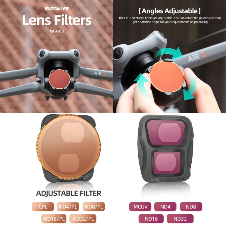For DJI Air 3 Sunnylife Camera Lens Filter, MRC UV, ND4, ND8, ND16, ND32, ND4/PL, ND8/PL, ND16/PL, ND32/PL, CPL, 3 in 1 CPL ND8 ND16, 4 in 1 ND4/PL ND8/PL ND16/PL ND32/PL, 4 in 1 ND4 ND8 ND16 ND32, 4 in 1 MCUV CPL ND4 ND8                               ...