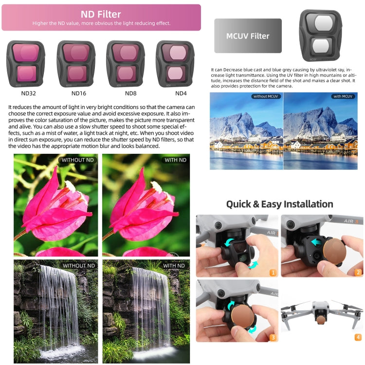 For DJI Air 3 Sunnylife Camera Lens Filter, MRC UV, ND4, ND8, ND16, ND32, ND4/PL, ND8/PL, ND16/PL, ND32/PL, CPL, 3 in 1 CPL ND8 ND16, 4 in 1 ND4/PL ND8/PL ND16/PL ND32/PL, 4 in 1 ND4 ND8 ND16 ND32, 4 in 1 MCUV CPL ND4 ND8                               ...
